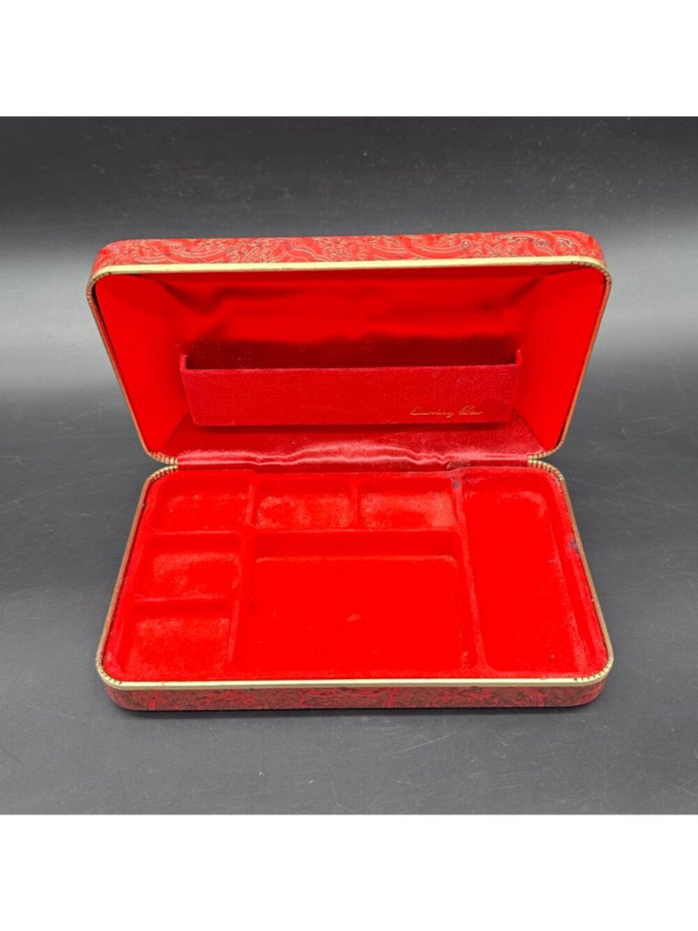 Vintage Jewelry Organizer Holder Clamshell Box 1970s Travel Red Gold Hard Case - Picture 2 of 14